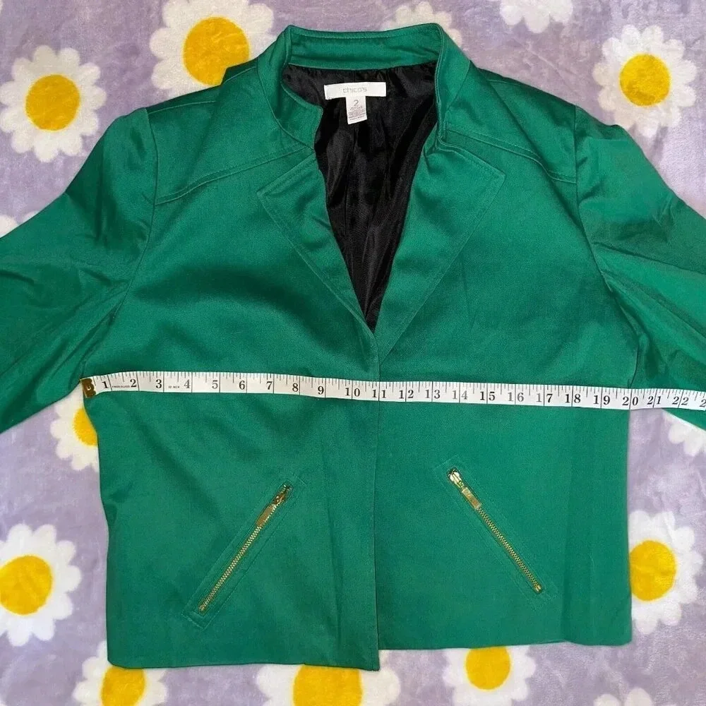 Chico's Kelly Green Moto Open Blazer Sz M (2) - Picture 4 of 5